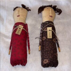 Handmade Worry Dolls Red and Brown Folk Art Primitive Decor Accents